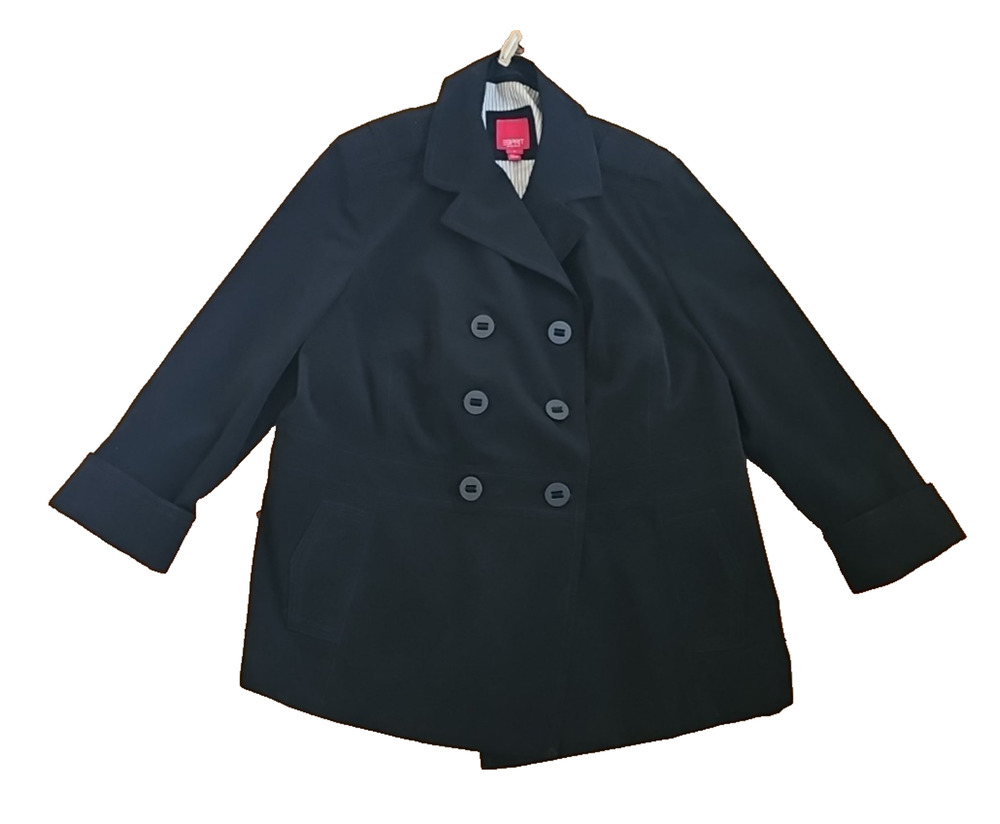 Esprit Outerwear Womens Trench Style Overcoat Jacket Sz 2x Black Polyester